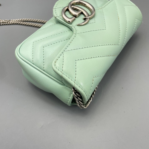 Gucci Chevron Super Mini GG Marmont Chain Wallet Calfskin Light Green