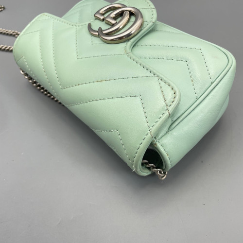 Gucci Chevron Super Mini GG Marmont Chain Wallet Calfskin Light Green