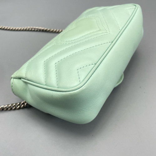 Gucci Chevron Super Mini GG Marmont Chain Wallet Calfskin Light Green