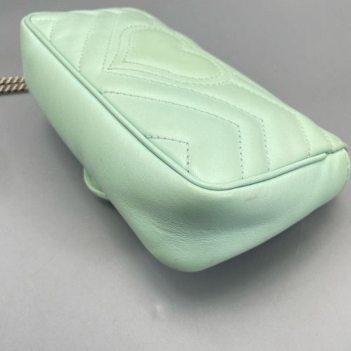 Gucci Chevron Super Mini GG Marmont Chain Wallet Calfskin Light Green