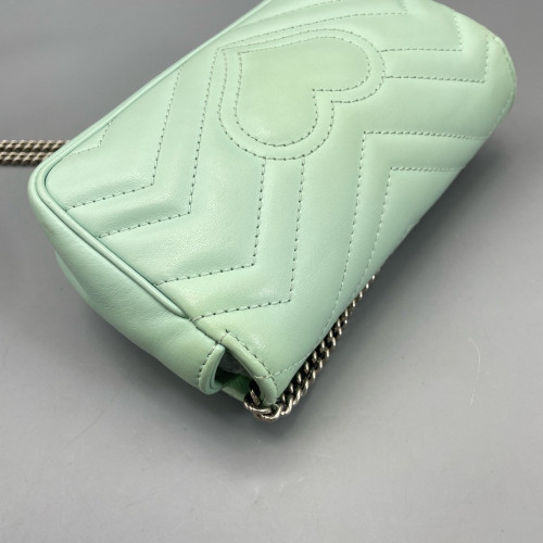 Gucci Chevron Super Mini GG Marmont Chain Wallet Calfskin Light Green