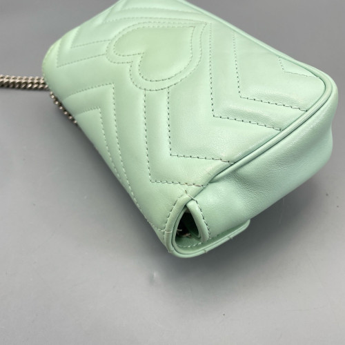 Gucci Chevron Super Mini GG Marmont Chain Wallet Calfskin Light Green
