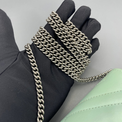 Gucci Chevron Super Mini GG Marmont Chain Wallet Calfskin Light Green