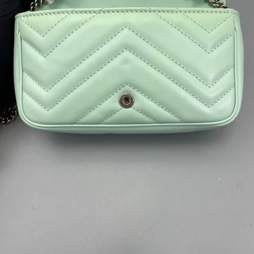 Gucci Chevron Super Mini GG Marmont Chain Wallet Calfskin Light Green