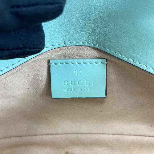 Gucci Chevron Super Mini GG Marmont Chain Wallet Calfskin Light Green