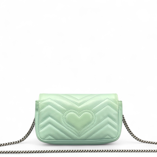 Gucci Chevron Super Mini GG Marmont Chain Wallet Calfskin Light Green