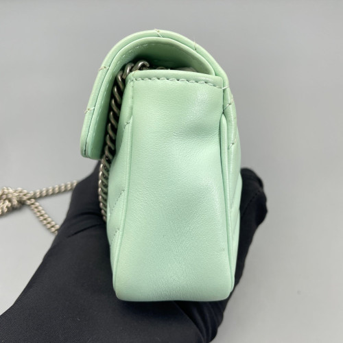 Gucci Chevron Super Mini GG Marmont Chain Wallet Calfskin Light Green