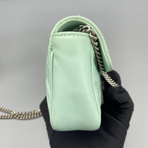 Gucci Chevron Super Mini GG Marmont Chain Wallet Calfskin Light Green