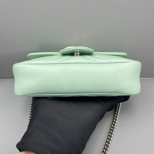 Gucci Chevron Super Mini GG Marmont Chain Wallet Calfskin Light Green