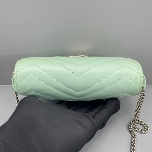 Gucci Chevron Super Mini GG Marmont Chain Wallet Calfskin Light Green