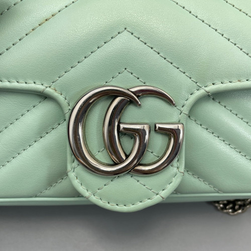Gucci Chevron Super Mini GG Marmont Chain Wallet Calfskin Light Green