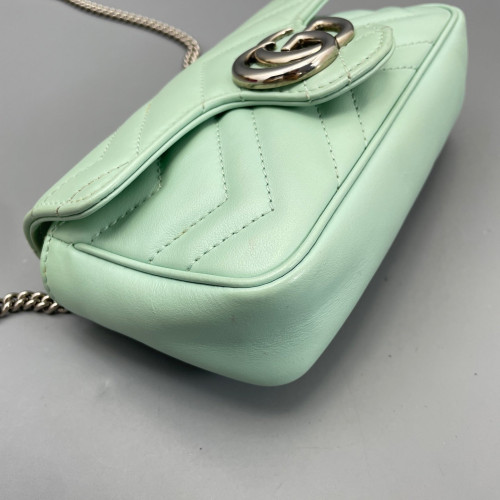 Gucci Chevron Super Mini GG Marmont Chain Wallet Calfskin Light Green