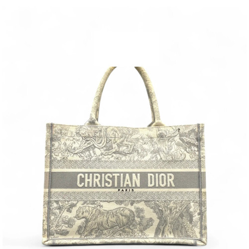 Dior Medium Book Tote Canvas Light Grey Beige