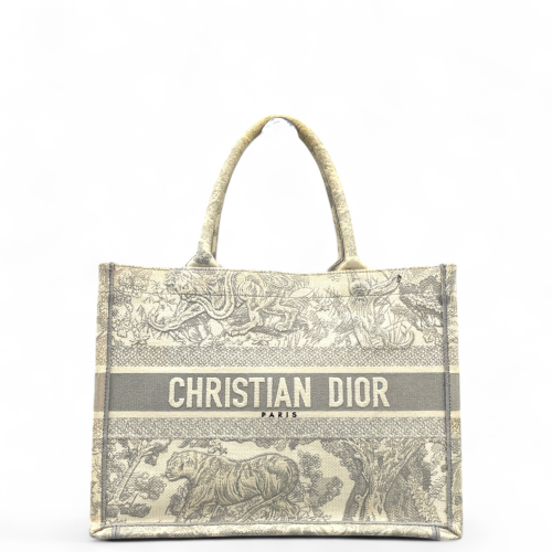 Dior Medium Book Tote Canvas Light Grey Beige