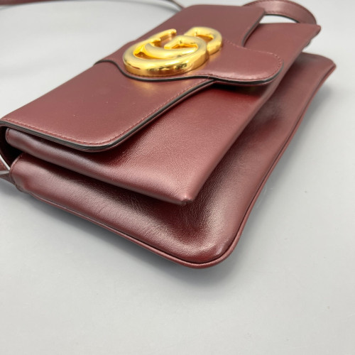 Gucci Small Arli Flap Shoulder Bag Calfskin Burgundy Gucci Small Arli Flap Shoulder Bag Calfskin Burgundy