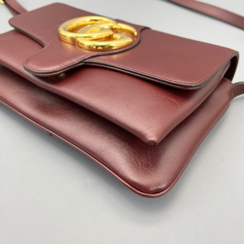 Gucci Small Arli Flap Shoulder Bag Calfskin Burgundy Gucci Small Arli Flap Shoulder Bag Calfskin Burgundy