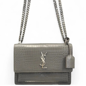 Yves Saint Laurent Medium Sunset Calfskin Crocodile Embossed Grey