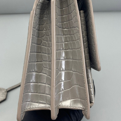 Yves Saint Laurent Medium Sunset Calfskin Crocodile Embossed Grey