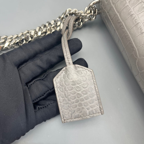 Yves Saint Laurent Medium Sunset Calfskin Crocodile Embossed Grey