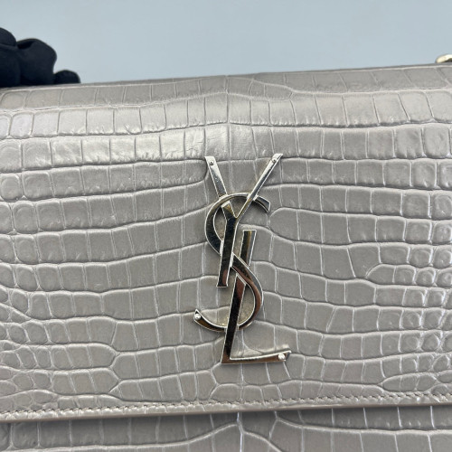 Yves Saint Laurent Medium Sunset Calfskin Crocodile Embossed Grey
