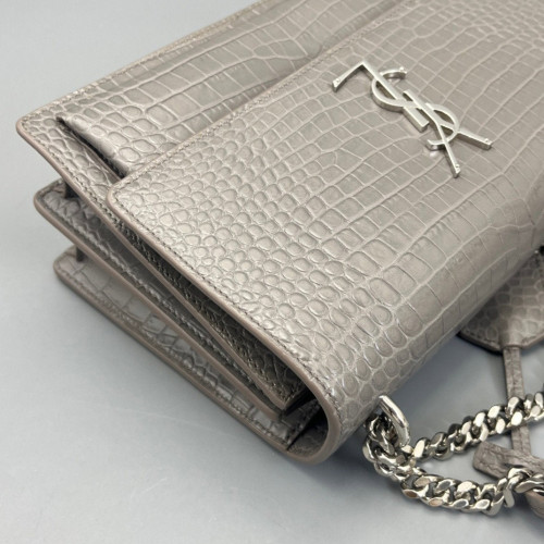 Yves Saint Laurent Medium Sunset Calfskin Crocodile Embossed Grey