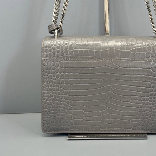 Yves Saint Laurent Medium Sunset Calfskin Crocodile Embossed Grey