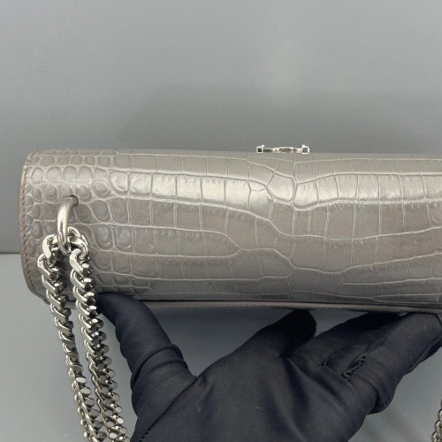 Yves Saint Laurent Medium Sunset Calfskin Crocodile Embossed Grey