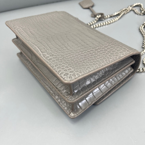 Yves Saint Laurent Medium Sunset Calfskin Crocodile Embossed Grey