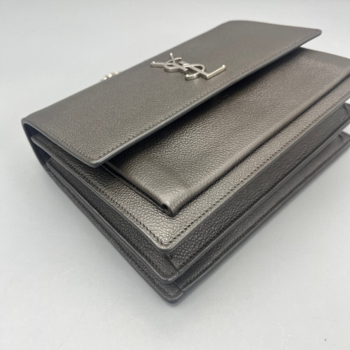 Yves Saint Laurent Medium Sunset Grained Calfskin Grey