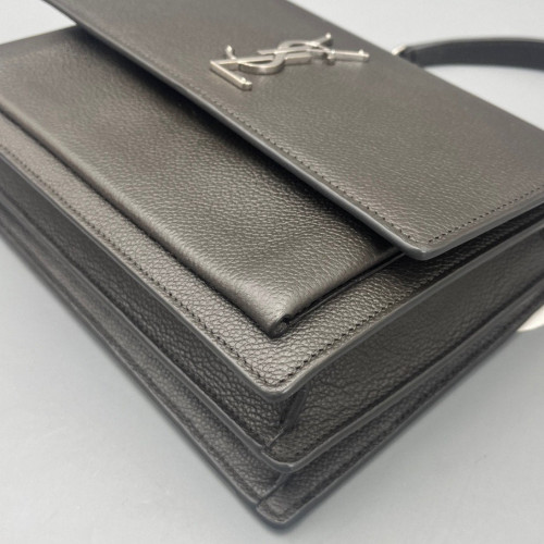 Yves Saint Laurent Medium Sunset Grained Calfskin Grey
