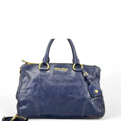 Miu Miu Boston Bag Pull Up Leather Dark Blue