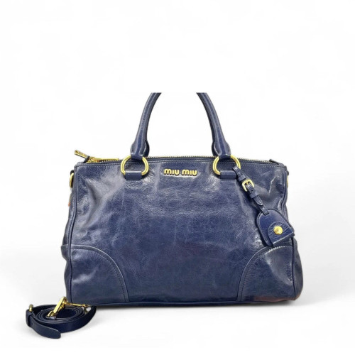 Miu Miu Boston Bag Pull Up Leather Dark Blue