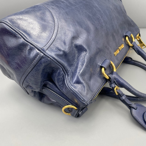 Miu Miu Boston Bag Pull Up Leather Dark Blue