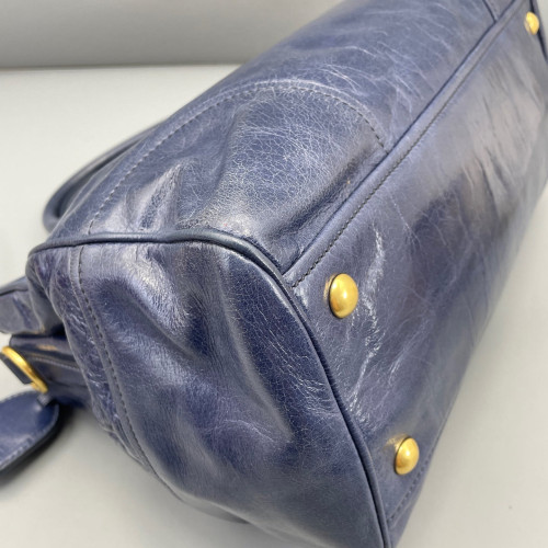 Miu Miu Boston Bag Pull Up Leather Dark Blue