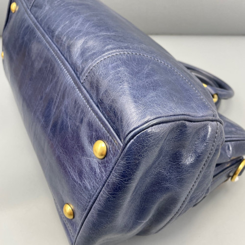 Miu Miu Boston Bag Pull Up Leather Dark Blue