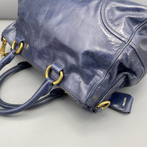 Miu Miu Boston Bag Pull Up Leather Dark Blue