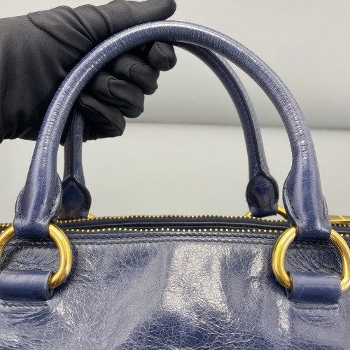 Miu Miu Boston Bag Pull Up Leather Dark Blue