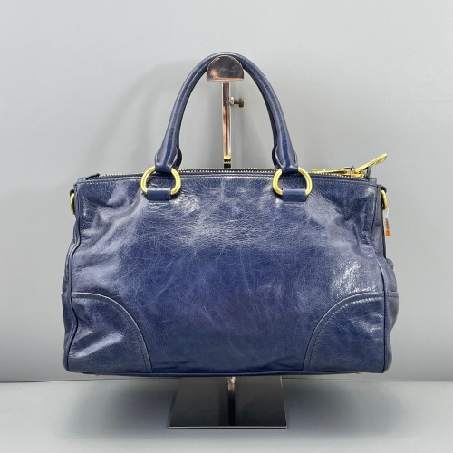 Miu Miu Boston Bag Pull Up Leather Dark Blue