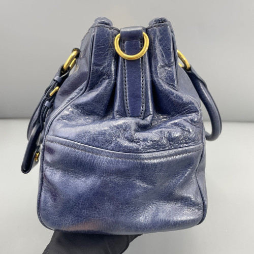 Miu Miu Boston Bag Pull Up Leather Dark Blue