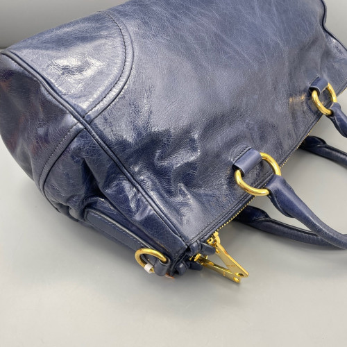 Miu Miu Boston Bag Pull Up Leather Dark Blue
