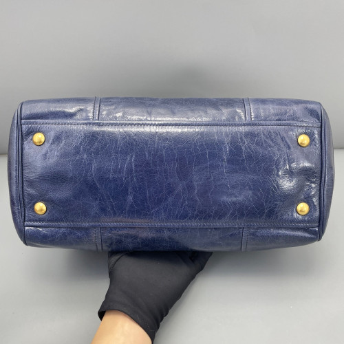 Miu Miu Boston Bag Pull Up Leather Dark Blue