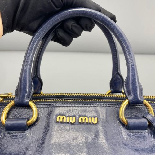 Miu Miu Boston Bag Pull Up Leather Dark Blue