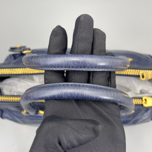 Miu Miu Boston Bag Pull Up Leather Dark Blue
