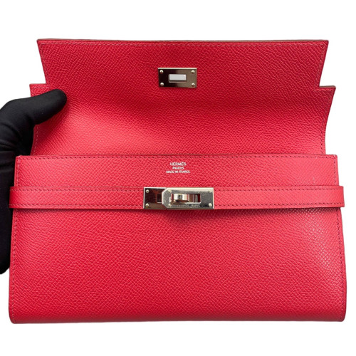Hermes Medium Kelly Wallet Epsom 54 Rouge Garance