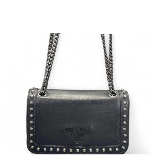 Prada Studded Shoulder Bag Calfskin Black