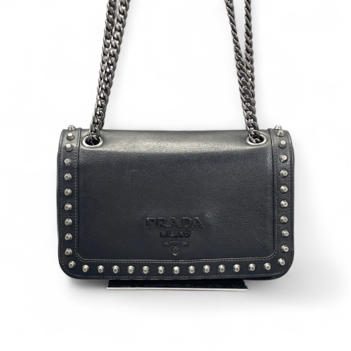 Prada Studded Shoulder Bag Calfskin Black