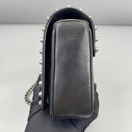 Prada Studded Shoulder Bag Calfskin Black