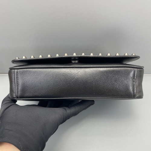 Prada Studded Shoulder Bag Calfskin Black