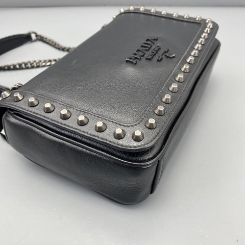 Prada Studded Shoulder Bag Calfskin Black