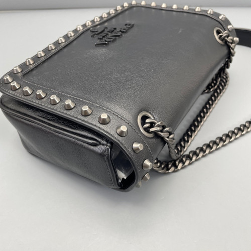 Prada Studded Shoulder Bag Calfskin Black